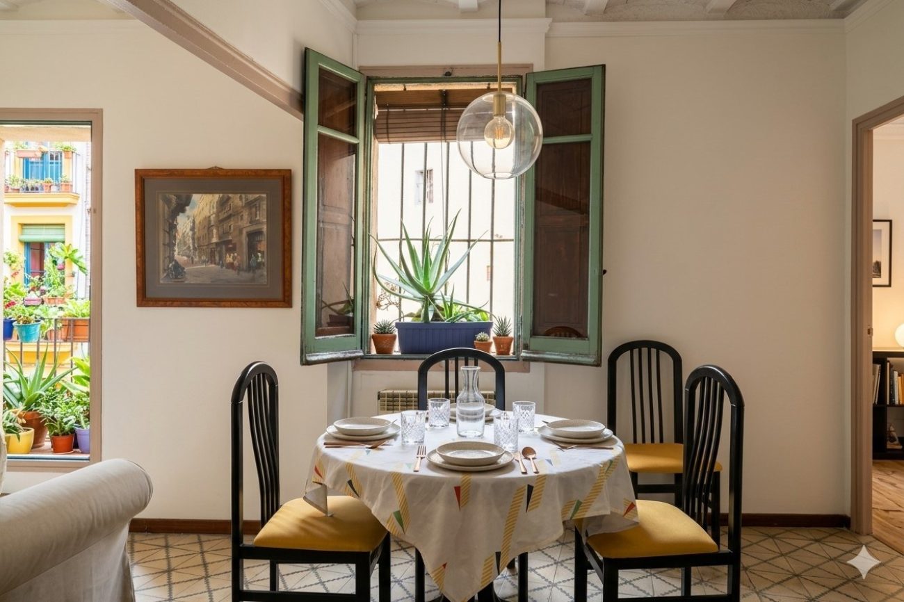 Piso en venta en el Barrio Gótico, Barcelona — edificio histórico con vistas a iglesia